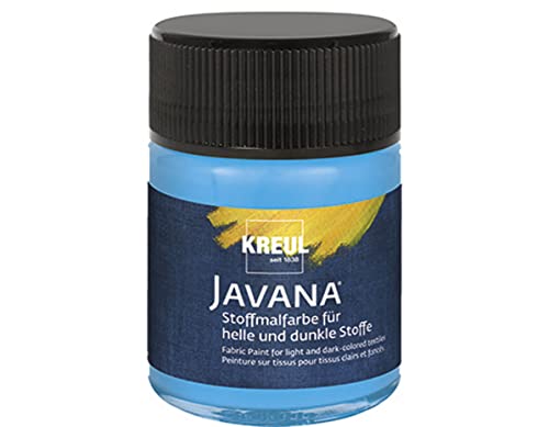 KREUL 91964 - Javana Stoffmalfarbe für helle und dunkle Stoffe, 50 ml Glas hellblau, brillante Farbe auf Wasserbasis, pastoser Charakter, zum Stempeln und Schablonieren, nach Fixierung waschecht von Kreul