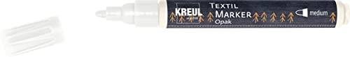 KREUL 92760 - Textil Marker Opak medium, weiß, mit Rundspitze, Strichstärke circa 2 bis 4 mm, deckender Stoffmalstift zum Gestalten von hellen und dunklen Stoffen, waschecht nach Fixierung von Kreul