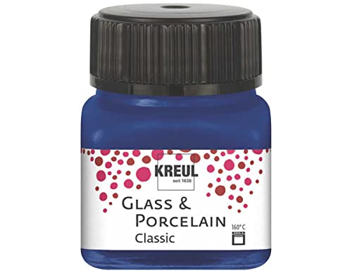 Kreul 16213 - Glass & Porcelain Classic royalblau, im 20 ml Glas, brillante Glas- und Porzellanmalfarbe auf Wasserbasis, schnelltrocknend, deckend von Kreul