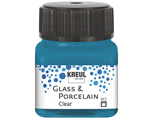 KREUL 16215 - Glass & Porcelain Clear cyanblau, im 20 ml Glas, transparente Glas- und Porzellanmalfarbe auf Wasserbasis, schnelltrocknend, glasklar von Kreul