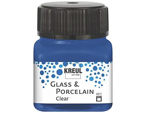 KREUL 16217 - Glass & Porcelain Clear dunkelblau, im 20 ml Glas, transparente Glas- und Porzellanmalfarbe auf Wasserbasis, schnelltrocknend, glasklar von Kreul