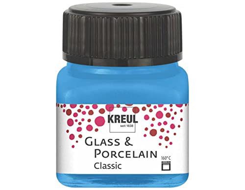 Kreul 16219 - Glass & Porcelain Classic hellblau, im 20 ml Glas, brillante Glas- und Porzellanmalfarbe auf Wasserbasis, schnelltrocknend, deckend von Kreul