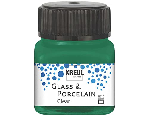 KREUL 16224 - Glass & Porcelain Clear dunkelgrün, im 20 ml Glas, transparente Glas- und Porzellanmalfarbe auf Wasserbasis, schnelltrocknend, glasklar von Kreul