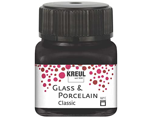 KREUL 16234 - Glass & Porcelain Classic schwarz, im 20 ml Glas, brillante Glas- und Porzellanmalfarbe auf Wasserbasis, schnelltrocknend, deckend von Kreul