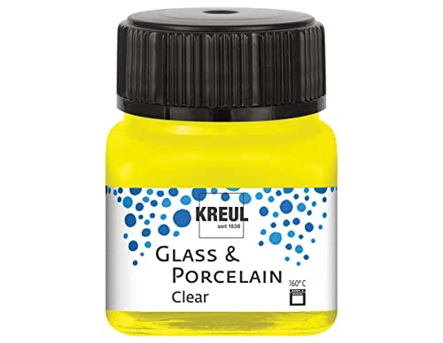 Kreul 16291 - Glass & Porcelain Clear gelb, im 20 ml Glas, transparente Glas- und Porzellanmalfarbe auf Wasserbasis, schnelltrocknend, glasklar von Kreul