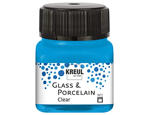 Kreul 16296 - Glass & Porcelain Clear wasserblau, im 20 ml Glas, transparente Glas- und Porzellanmalfarbe auf Wasserbasis, schnelltrocknend, glasklar von Kreul