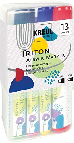 KREUL 17900 - Triton Acrylic Marker XXL + edge Powerpack, auf Wasserbasis, seidenmatt auftrocknend, Acrylmalstifte zur Gestaltung von Papier, Holz, Stein und vielem mehr von Kreul