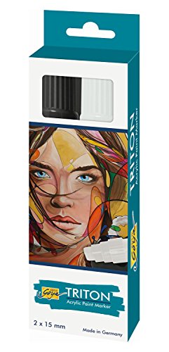 KREUL 17992 - Solo Goya Triton Acrylic Paint Marker, 2er Set, schwarz/weiß, formstabile Keilspitze ca. 15 mm, Künstlerstifte mit Acrylfarbe auf Wasserbasis von Kreul