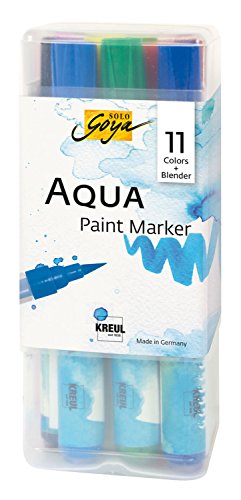 KREUL 18190 - Solo Goya Aqua Paint Marker Powerpack, Set mit 11 Farben und einem Blender, Künstlerstifte mit elastischer Pinselspitze, wasserlösliche Farbe von Kreul