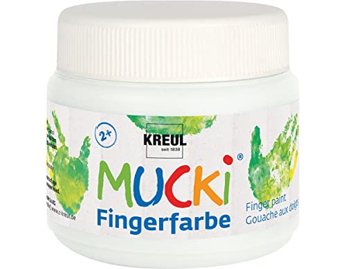 KREUL 23101 - Mucki leuchtkräftige Fingerfarbe, 150 ml in weiß, auf Wasserbasis, parabenfrei, glutenfrei, laktosefrei und vegan, auswaschbar, vermalbar mit Pinsel, Schwamm, Spachtel und Fingern KREUL 23101 - Mucki leuchtkräftige Fingerfarbe, 150 ml in weiß, auf Wasserbasis, parabenfrei, glutenfrei, laktosefrei und vegan, auswaschbar, vermalbar mit Pinsel, Schwamm, Spachtel und Fingern von Kreul