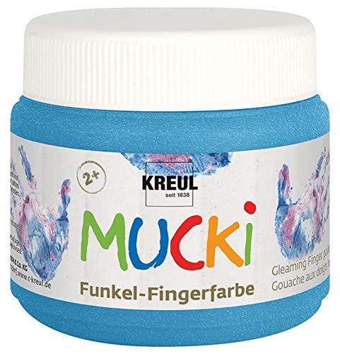 KREUL 23122 - Mucki schimmernde Funkel - Fingerfarbe, 150 ml in Diamanten blau, auf Wasserbasis, parabenfrei, glutenfrei, laktosefrei und vegan, auswaschbar, vermalbar mit Pinsel und Fingern von Kreul