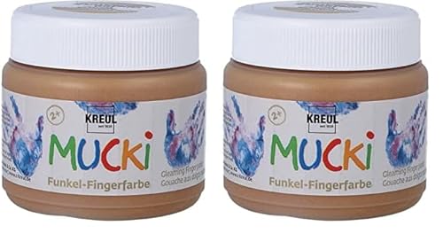 Kreul 23125 - Mucki schimmernde Funkel - Fingerfarbe, 150 ml in Goldschatz, auf Wasserbasis, parabenfrei, glutenfrei, laktosefrei und vegan, auswaschbar, vermalbar mit Pinsel und Fingern von Kreul