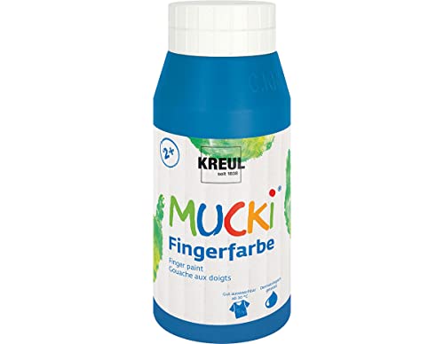 KREUL 23208 - Mucki leuchtkräftige Fingerfarbe, 750 ml in blau, auf Wasserbasis, parabenfrei, glutenfrei, laktosefrei und vegan, auswaschbar, vermalbar mit Pinsel, Schwamm, Spachtel und Fingern von KREUL