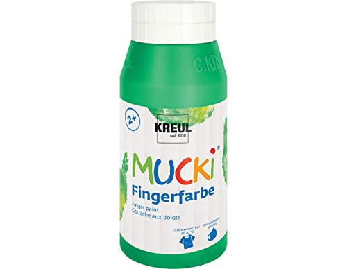 KREUL 23210 - Mucki leuchtkräftige Fingerfarbe, 750 ml in grün, auf Wasserbasis, parabenfrei, glutenfrei, laktosefrei und vegan, auswaschbar, vermalbar mit Pinsel, Schwamm, Spachtel und Fingern von KREUL