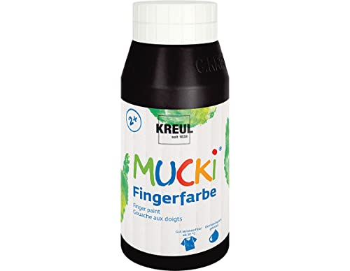 KREUL 23212 - Mucki leuchtkräftige Fingerfarbe, 750 ml in schwarz, auf Wasserbasis, parabenfrei, glutenfrei, laktosefrei und vegan, auswaschbar, vermalbar mit Pinsel, Schwamm, Spachtel und Fingern von Kreul