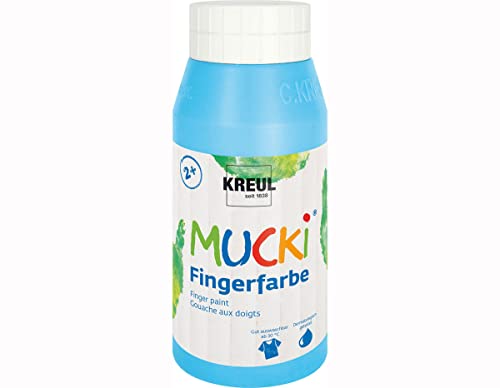 KREUL 23213 - Mucki leuchtkräftige Fingerfarbe, 750 ml in hellblau, auf Wasserbasis, parabenfrei, glutenfrei, laktosefrei und vegan, auswaschbar, vermalbar mit Pinsel, Schwamm, Spachtel und Fingern von Kreul