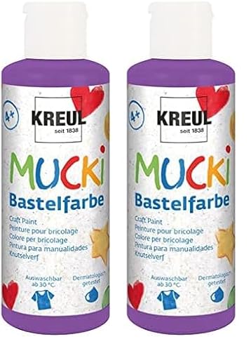 Kreul 24109 - Mucki Bastelfarbe für Kinder, 80 ml in violett, Kindermalfarbe auf Wasserbasis, parabenfrei, glutenfrei, laktosefrei und vegan, auswaschbar, vermalbar mit Pinsel und Schwamm von Kreul