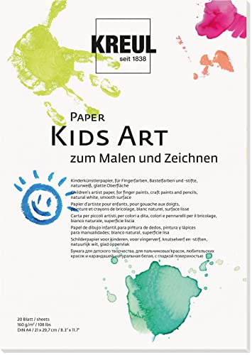 KREUL 27501 - Paper Kids Art zum Malen und Zeichnen, DIN A4, 20 Blatt, Kinderkünstlerpapier, naturweiß, glatte Oberfläche, geeignet für Fingerfarben, Bastelfarben und -stifte von Kreul