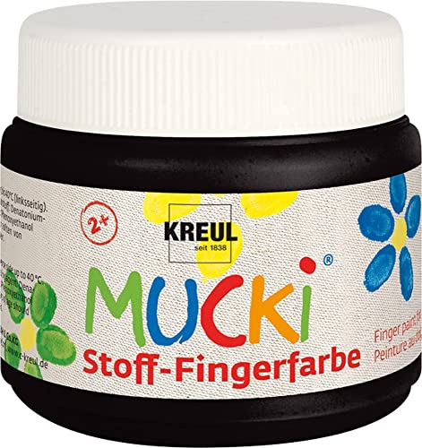 KREUL 28106 - Mucki leuchtkräftige Stoff - Fingerfarbe, 150 ml in schwarz, auf Wasserbasis, parabenfrei, glutenfrei, laktosefrei und vegan, optimal für die Anwendung mit Fingern und Händen von Kreul