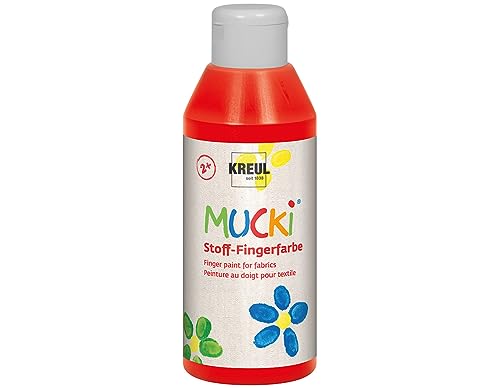 KREUL 28403 - Mucki leuchtkräftige Stoff - Fingerfarbe, 250 ml in rot, auf Wasserbasis, parabenfrei, glutenfrei, laktosefrei und vegan, optimal für die Anwendung mit Fingern und Händen von Kreul