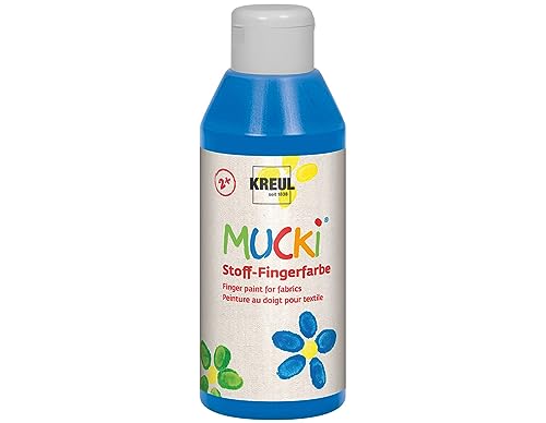 KREUL 28404 - Mucki leuchtkräftige Stoff - Fingerfarbe, 250 ml in blau, auf Wasserbasis, parabenfrei, glutenfrei, laktosefrei und vegan, optimal für die Anwendung mit Fingern und Händen von Kreul