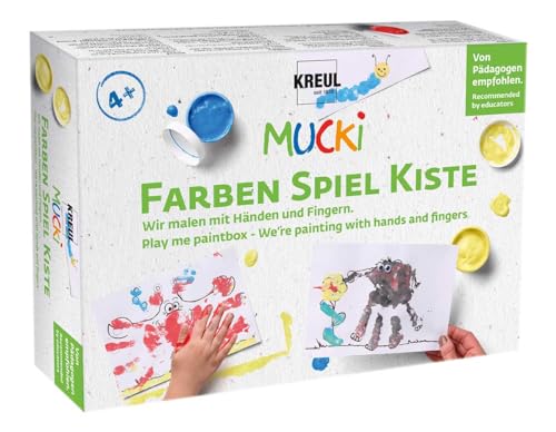 KREUL 29101 - Mucki Fingermalfarbe, Farben Spiel Kiste, Wir malen mit Händen und Fingern, Lern- und Spielset, 5 x 50 ml Fingerfarbe, 2 kleine Dosen, Wackelaugen, Holzstäbchen sowie 10 Malvorlagen KREUL 29101 - Mucki Fingermalfarbe, Farben Spiel Kiste, Wir malen mit Händen und Fingern, Lern- und Spielset, 5 x 50 ml Fingerfarbe, 2 kleine Dosen, Wackelaugen, Holzstäbchen sowie 10 Malvorlagen von Kreul