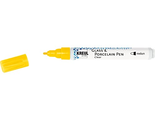 KREUL 42651 - Glass & Porcelain Pen Clear gelb, formstabile Spitze, Strichstärke ca. 2 - 4 mm, transparente, glänzende und lichtechte Glas- und Porzellanmalfarbe auf Wasserbasis von Kreul