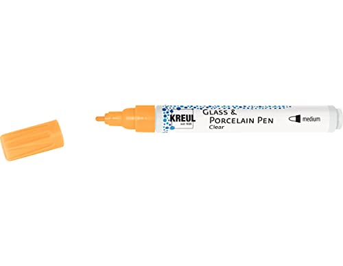 KREUL 42652 - Glass & Porcelain Pen Clear orange, formstabile Spitze, Strichstärke ca. 2 - 4 mm, transparente, glänzende und lichtechte Glas- und Porzellanmalfarbe auf Wasserbasis von KREUL