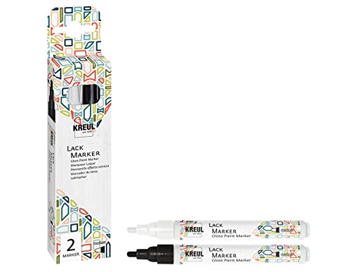 KREUL 47001 - Lack Marker medium im 2er Set, weiß und schwarz, Rundspitze 2 - 4 mm, permanente, lackartig auftrocknende Farbe, wasser- und wetterfest, zum Beschriften und Verzieren KREUL 47001 - Lack Marker medium im 2er Set, weiß und schwarz, Rundspitze 2 - 4 mm, permanente, lackartig auftrocknende Farbe, wasser- und wetterfest, zum Beschriften und Verzieren von Kreul