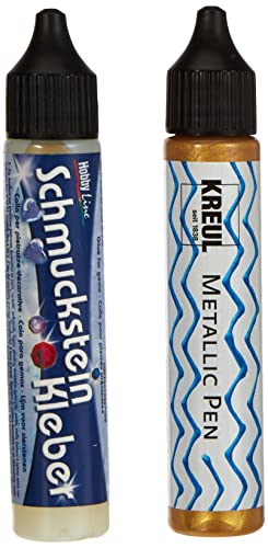 KREUL 49605 - Schmucksteine Kreativ Set, 500 bunte, runde Steine, 29 ml Schmucksteinkleber, 29 ml PicTixx Metallic Pen gold und 8 Motivvorlagen KREUL 49605 - Schmucksteine Kreativ Set, 500 bunte, runde Steine, 29 ml Schmucksteinkleber, 29 ml PicTixx Metallic Pen gold und 8 Motivvorlagen von Kreul