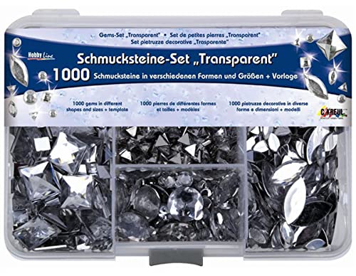 KREUL 49640 - Schmucksteine Set, 1000 transparente Steine in verschiedenen Formen und Größen, für die Gestaltung von modischen Accessoires und zur Gestaltung im Home Deco Bereich von Kreul