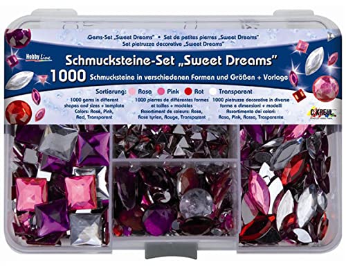 KREUL 49643 - Schmucksteine Set Sweet Dream, 1000 Steine in den Farben rosa, pink und rot, in verschiedenen Formen und Größen, zur Gestaltung von modischen Accessoires und im Home Deco Bereich von Kreul