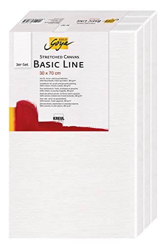KREUL 633070 - Solo Goya Stretched Canvas Basic Line Keilrahmen 30 x 70 cm, 3er Set, mit Leinwand aus Baumwolle 4 fach grundiert, ideal für Öl, Acryl-und Gouachefarben von Kreul