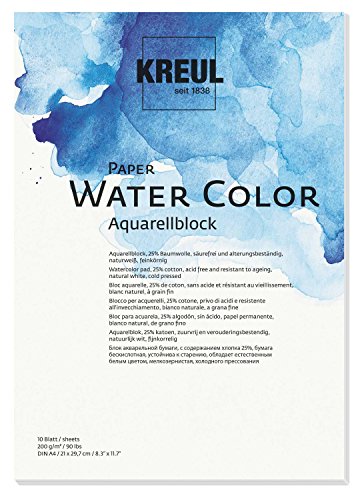 KREUL 69011 - Paper Water Color, Aquarellblock, DIN A4, 200 g/m, 10 Blatt, säurefrei und alterungsbeständig, naturweiß, für Malerei mit Aquarell- und Gouachefarben KREUL 69011 - Paper Water Color, Aquarellblock, DIN A4, 200 g/m, 10 Blatt, säurefrei und alterungsbeständig, naturweiß, für Malerei mit Aquarell- und Gouachefarben von Kreul