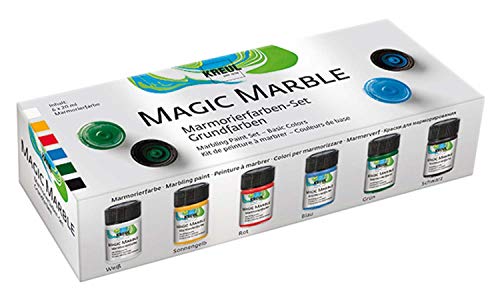 KREUL 73600 - Magic Marble Marmorierfarbe, Grundfarben Set, 6 x 20 ml Farbe in weiß, gelb, rot, blau, grün und schwarz, zum Tauchmarmorieren von Holz, Glas, Kunststoff, Papier, Metall und Styropor von Kreul