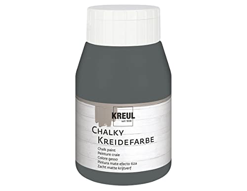 KREUL 75122 - Chalky Kreidefarbe, Volcanic Gray, 500 ml Kunststoffflasche, sanft - matte Farbe, cremig deckend, schnelltrocknend, für Effekte im Used Look von Kreul
