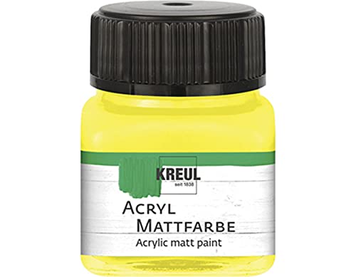 KREUL 75203 - Acryl Mattfarbe, gelb im 20 ml Glas, cremig deckende, schnelltrocknende Farbe auf Wasserbasis, für viele verschiedene Untergründe geeignet von Kreul