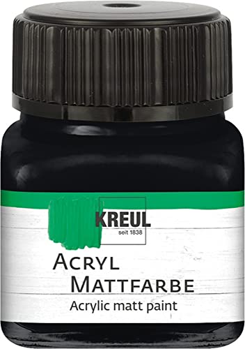 KREUL 75220 - Acryl Mattfarbe, schwarz im 20 ml Glas, cremig deckende, schnelltrocknende Farbe auf Wasserbasis, für viele verschiedene Untergründe geeignet von Kreul