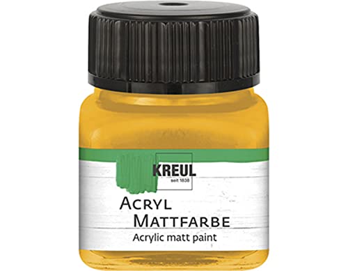 KREUL 75221 - Acryl Mattfarbe, goldgelb im 20 ml Glas, cremig deckende, schnelltrocknende Farbe auf Wasserbasis, für viele verschiedene Untergründe geeignet von Kreul