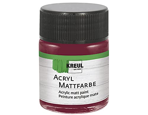 KREUL 75569 - Acryl Mattfarbe, weinrot im 50 ml Glas, cremig deckende, schnelltrocknende Farbe auf Wasserbasis, für viele verschiedene Untergründe geeignet von Kreul