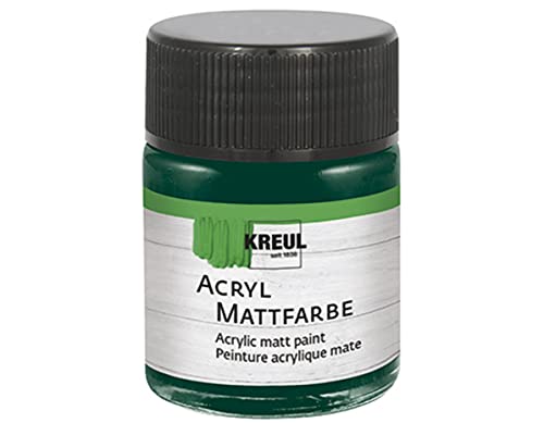 KREUL 75570 - Acryl Mattfarbe, tannengrün im 50 ml Glas, cremig deckende, schnelltrocknende Farbe auf Wasserbasis, für viele verschiedene Untergründe geeignet von Kreul