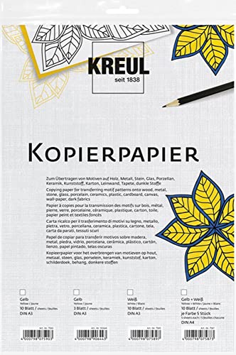KREUL 7587 - Kopierpapier zum Übertragen von Motiven auf dunkle Untergrüne, je 5 Blatt in weiß und gelb, ca. 21 x 30 cm KREUL 7587 - Kopierpapier zum Übertragen von Motiven auf dunkle Untergrüne, je 5 Blatt in weiß und gelb, ca. 21 x 30 cm von Kreul
