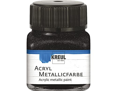 Kreul 77285 - Acryl Metallicfarbe, 20 ml Glas in schwarz, glamouröse Acrylfarbe mit Metalliceffekt auf Wasserbasis, cremig deckend, schnelltrocknend und wasserfest von Kreul