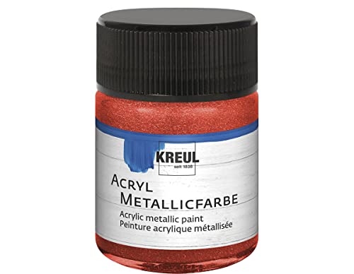 KREUL 77573 - Acryl Metallicfarbe, 50 ml Glas in metallic rot, glamouröse Acrylfarbe mit Metalliceffekt auf Wasserbasis, cremig deckend, schnelltrocknend und wasserfest von Kreul