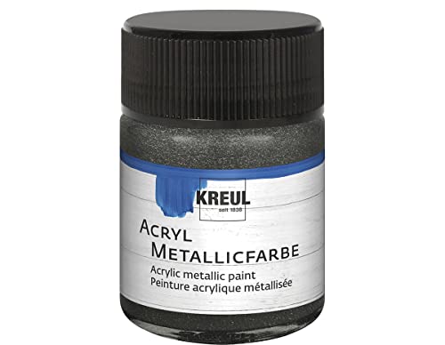 KREUL 77578 - Acryl Metallicfarbe, 50 ml Glas in metallic anthrazit, glamouröse Acrylfarbe mit Metalliceffekt auf Wasserbasis, cremig deckend, schnelltrocknend und wasserfest von Kreul