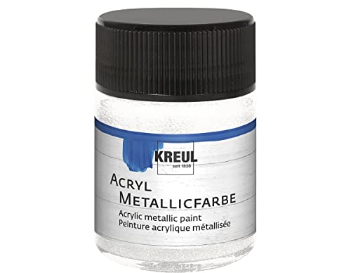 KREUL 77579 - Acryl Metallicfarbe, 50 ml Glas in perlmutt weiß, glamouröse Acrylfarbe mit Metalliceffekt auf Wasserbasis, cremig deckend, schnelltrocknend und wasserfest von Kreul