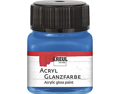KREUL 79234 - Acryl Glanzfarbe, 20 ml Glas in blau, glänzend-glatte Acrylfarbe zum Anmalen und Basteln, auf Wasserbasis, speichelecht, schnelltrocknend und deckend von Kreul