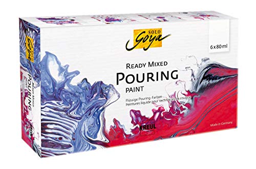 KREUL 87230 - SOLO GOYA Ready Mixed Pouring Set, vorgemischte Pouring Acrylfarbe, 6 Flaschen á 80 ml in weiß, karminrot, magenta, kobaltblau, schwarz und saphirblau, für Gieß- und Fließtechniken KREUL 87230 - SOLO GOYA Ready Mixed Pouring Set, vorgemischte Pouring Acrylfarbe, 6 Flaschen á 80 ml in weiß, karminrot, magenta, kobaltblau, schwarz und saphirblau, für Gieß- und Fließtechniken von Kreul