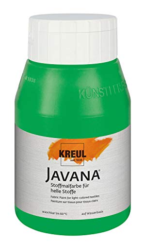 KREUL 90508 - Javana Stoffmalfarbe für helle Stoffe, 500 ml in brillantgrün, geschmeidige Farbe auf Wasserbasis mit cremigem Charakter, dringt fasertief ein, waschecht nach Fixierung von Kreul