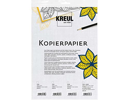 KREUL 90644 - Kopierpapier, Gelb, 3 Bögen, DIN A3, zum Übertragen von Motiven auf dunkle Untergrüne von Kreul